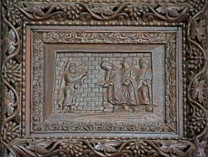 Panneau de la porte du 5ème siècle : le Christ ressuscité apparaît à ses disciples
